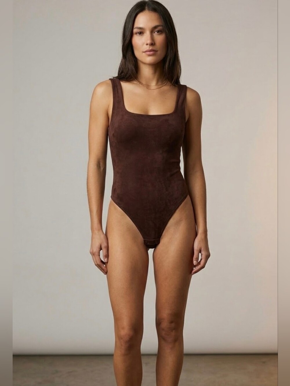 A. New Day Brown Bodysuit Top Size M Medium Stretch Tank Top Sleeveless Nylon